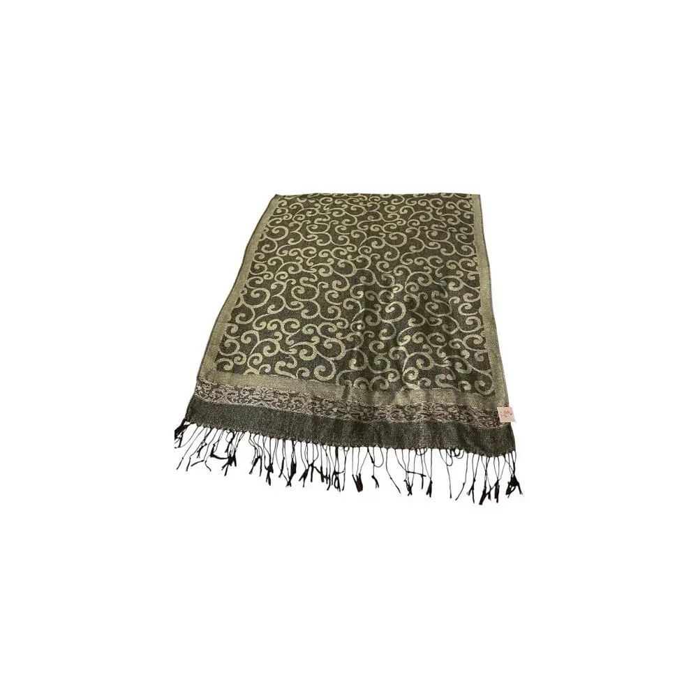 Women's Scarf Pashmina  Gold Green Brown Paisley Fringe 27